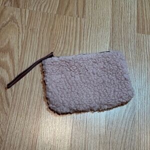 Ipsy Pink‎ Sherpa Fuzzy Pouch Cosmetic Bag with Wrist Strap Cute Small